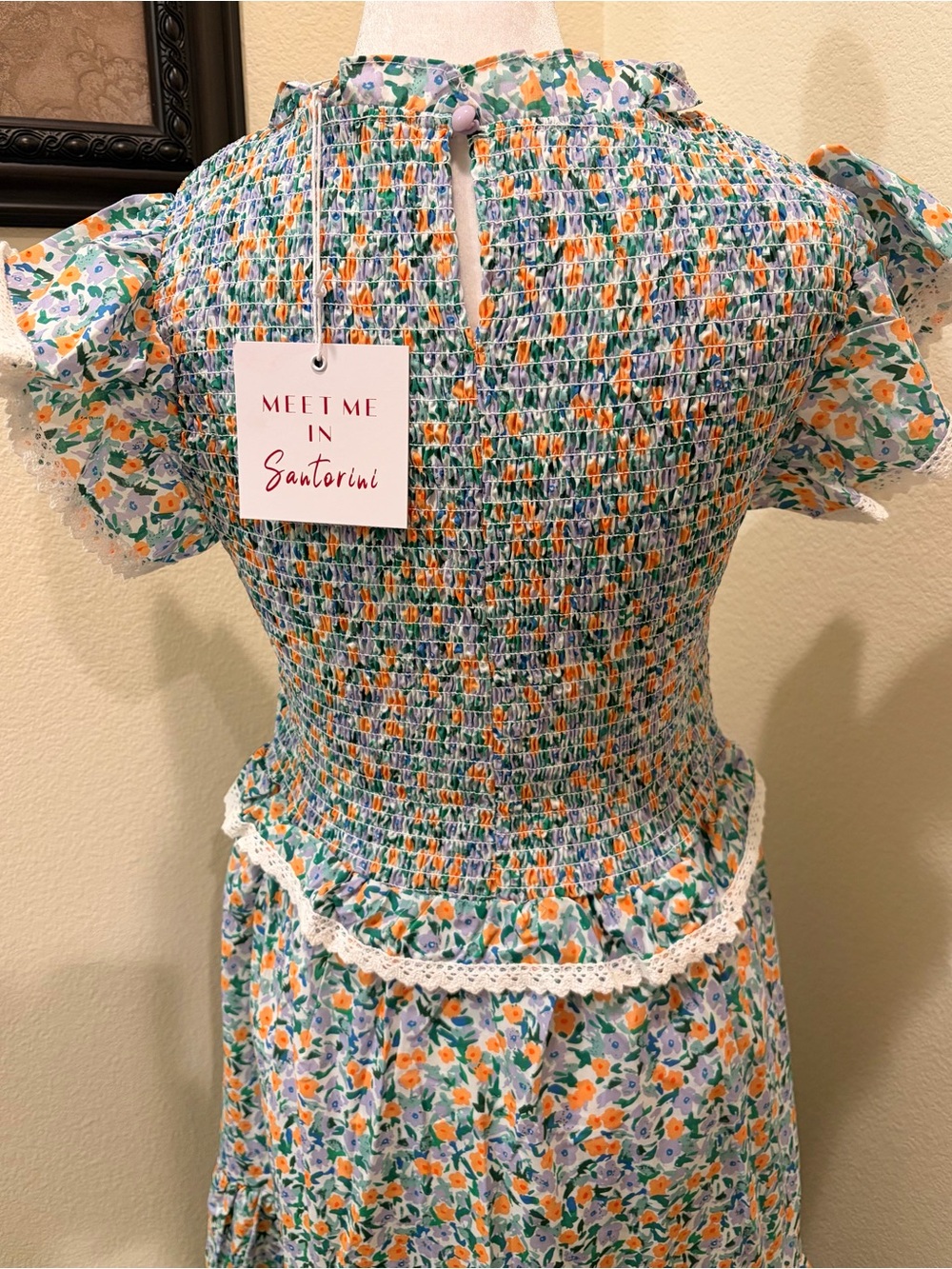 Meet Me in Santorini Smocked Floral Maxi CottonDress in Blue & Yellow size M NWT - Picture 3 of 4